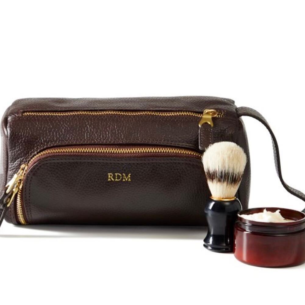 NEW Mark and Graham HARVEY LEATHER ZIPPER Travel Toiletries Bag Dopp Kit $140
